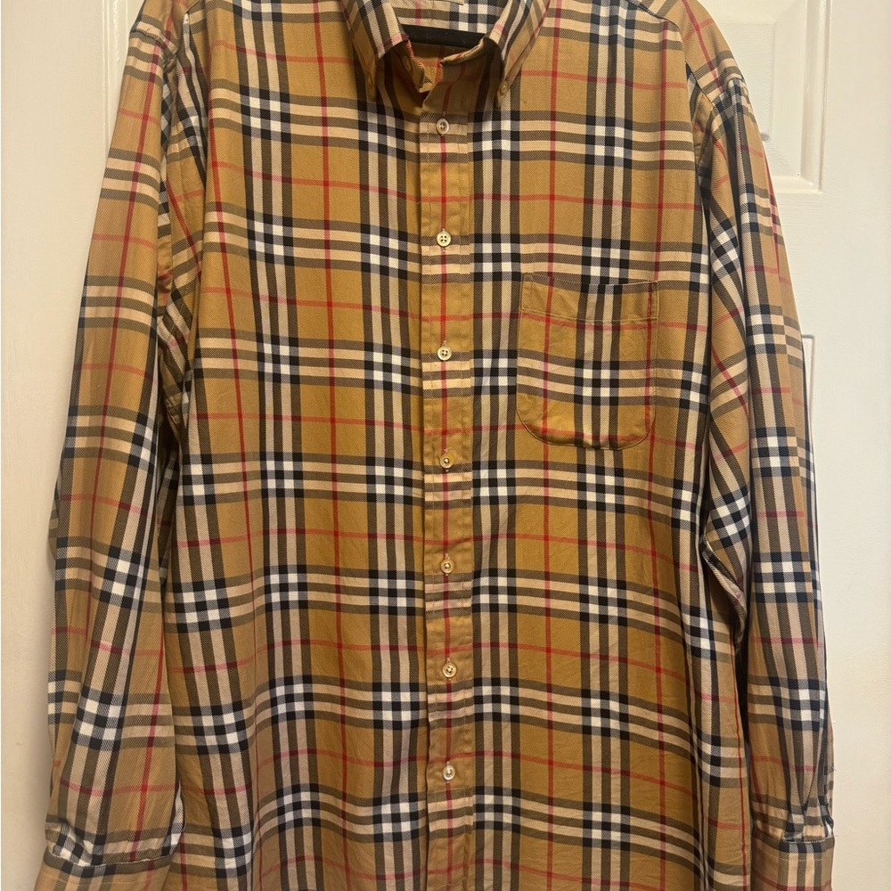 Burberry Tan and Black Plaid Men's Shirt XXL